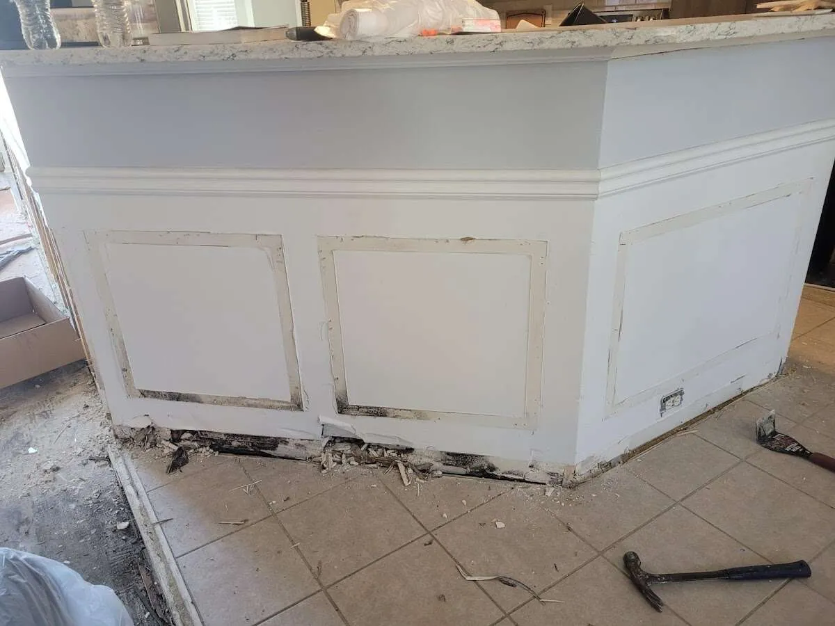 Water damage and mold on kitchen during Sewage Cleanup & Sanitation in Hamilton